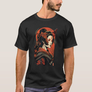 Traditional Geisha Samurai Mask Japanese Sword War T-Shirt