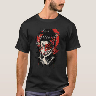 Traditional Geisha Samurai Mask Japanese Sword War T-Shirt