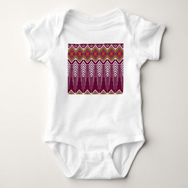 Traditional Geometric Ethnic Pattern Baby Bodysuit (Front)