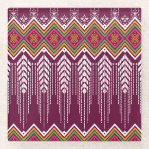 Traditional Geometric Ethnic Pattern Glass Coaster