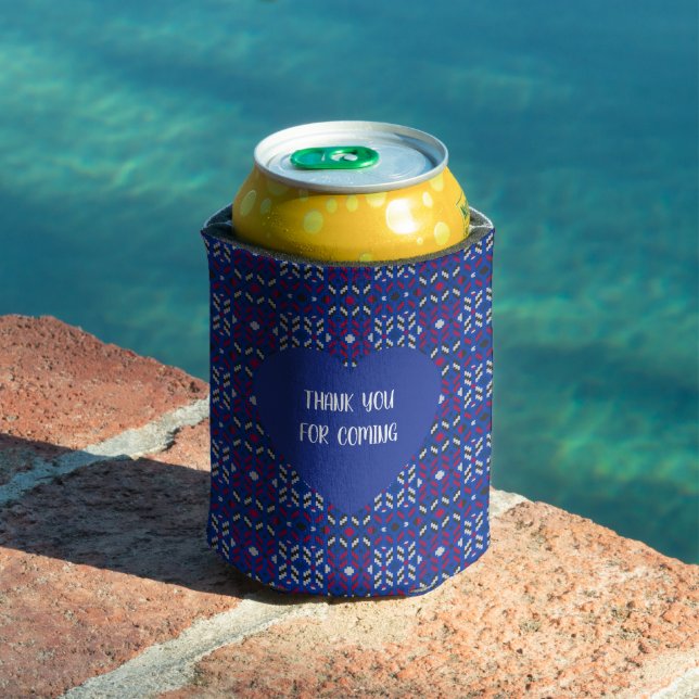 Traditional Geometric Pixel Pattern in Deep Blue  Can Cooler (In Situ Pool)