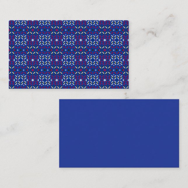 Traditional Geometric Pixel Pattern in Deep Blue  Enclosure Card (Front/Back)