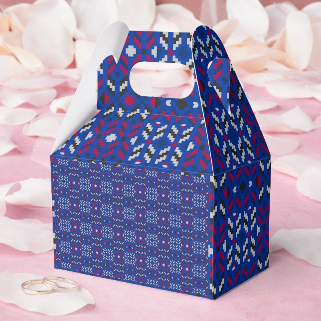 Traditional Geometric Pixel Pattern in Deep Blue  Favour Box (Wedding)