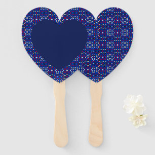 Traditional Geometric Pixel Pattern in Deep Blue  Hand Fan