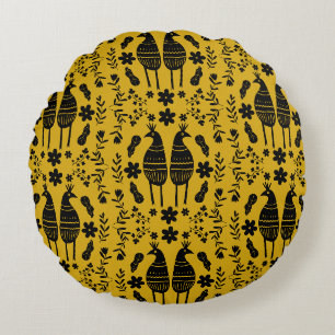 Traditional Germanic Folk Art Bird Round Cushion