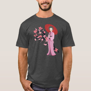 Traditional Girl umbrella and Japanese Sakura Cher T-Shirt