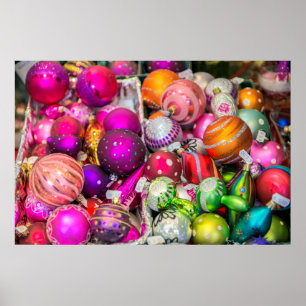 Traditional Glass Ornaments At Christmas Market Poster