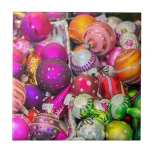 Traditional Glass Ornaments At Christmas Market Tile