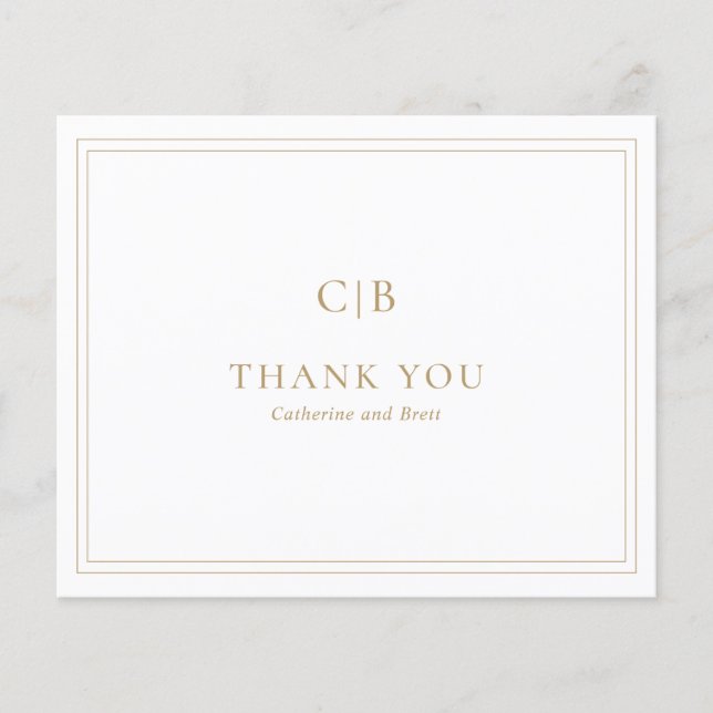 Traditional Gold Budget Wedding Thank You Card (Front)
