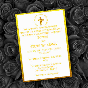 Traditional Gold Christian Cross Wedding Invitation