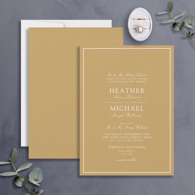 Traditional Gold Classic Script Wedding  Invitation (Creator Uploaded)