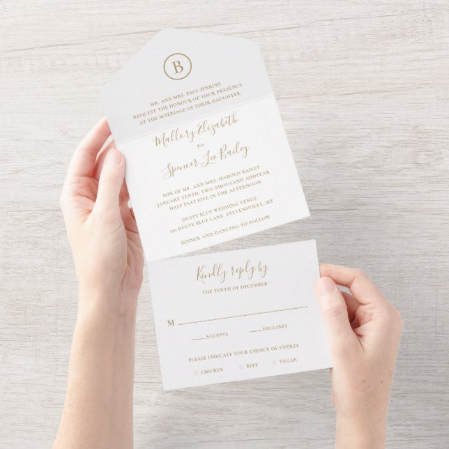 Traditional Gold Elegant Wedding All In One Invitation (Tearaway)