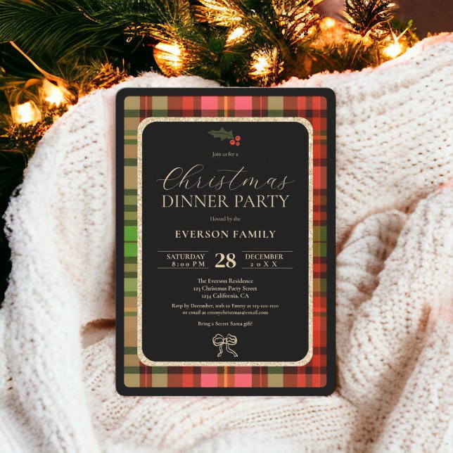 Traditional gold Festive Plaid Christmas Party Invitation (Traditional gold Festive Plaid Christmas Party Invitation)
