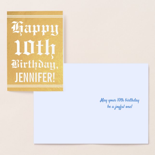 Traditional Gold Foil 10th Birthday w/ Custom Name Foil Card (Display)