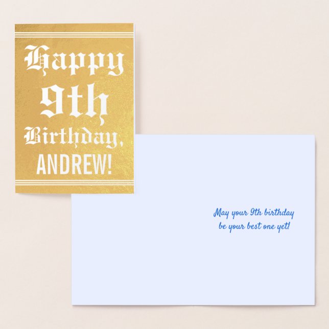 Traditional Gold Foil 9th Birthday w/ Custom Name Card (Display)