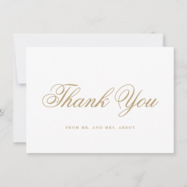 Traditional Gold Formal Elegant Wedding Thank You Card (Front)