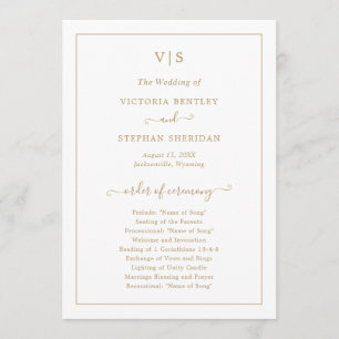 Traditional Gold Monogram Elegant Wedding Programme