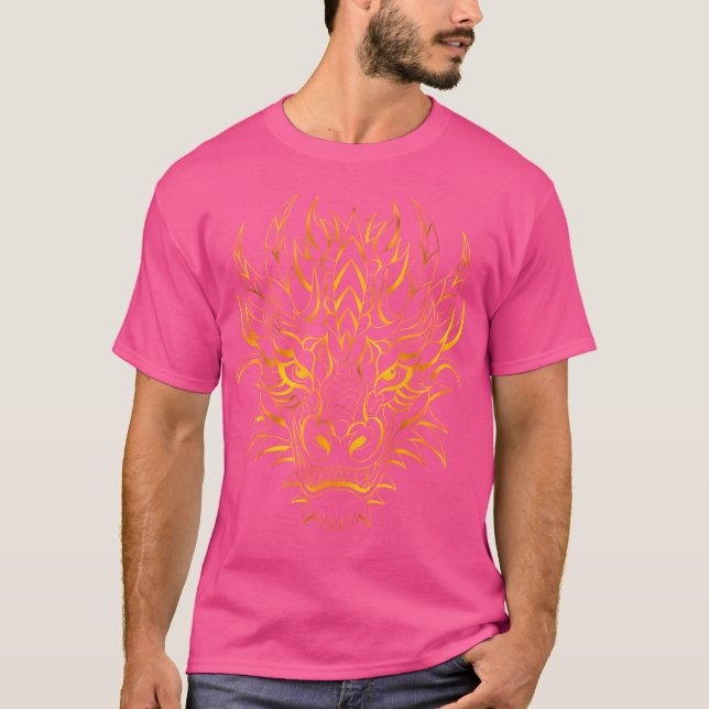 Traditional Golden Chinese Asian Culture Dragon Ma T-Shirt (Front)