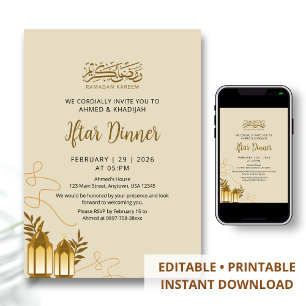 Traditional Golden Lanterns Ramadan Iftar Dinner Invitation