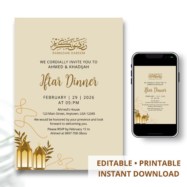 Traditional Golden Lanterns Ramadan Iftar Dinner Invitation (Creator Uploaded)