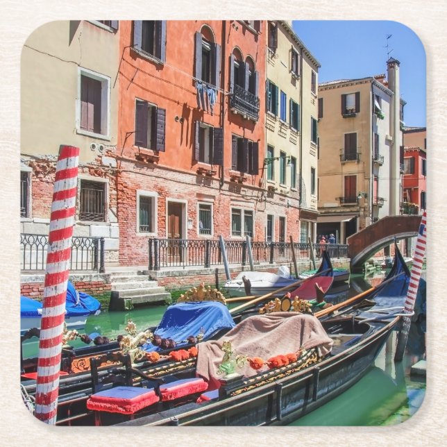 Traditional gondola in Venice Square Paper Coaster (Front)