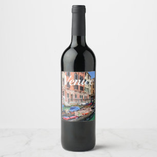 Traditional gondola in Venice Wine Label