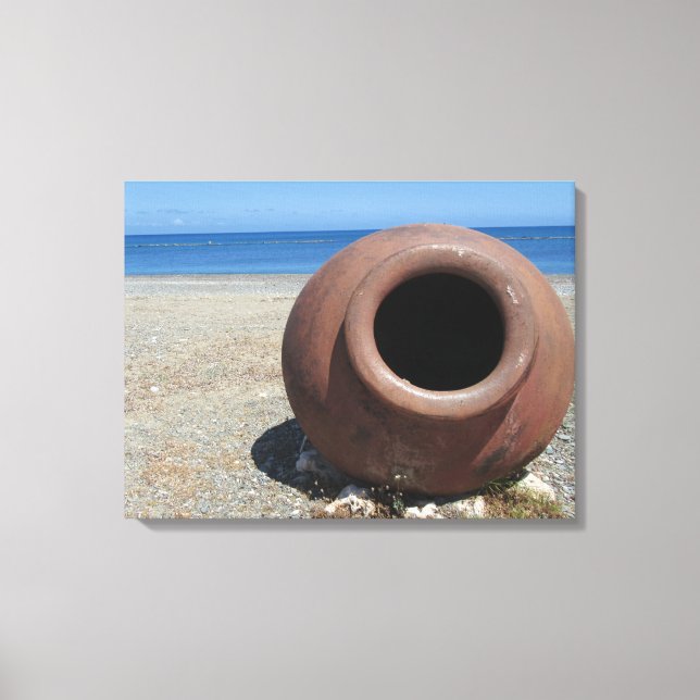 Traditional Greek Terracotta Pot on the Beach Canvas Print (Front)