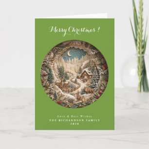 Traditional green 3D papercut Christmas Card