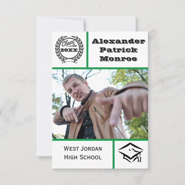 Traditional Green - 3x5 Graduation Invitation (Front)