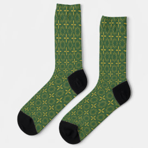 Traditional Green and Gold Pattern Men's Tie Socks