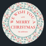 Traditional Green and Red Grand Millenial Pattern Classic Round Sticker<br><div class="desc">Celebrate your first holiday season as newlyweds with our Grand Millennial Pattern Christmas card collection. Featuring timeless,  vintage-inspired designs with a modern twist,  these cards add a touch of elegance to your holiday greetings. Customise each card to share your love and joy as you start this new chapter together!</div>