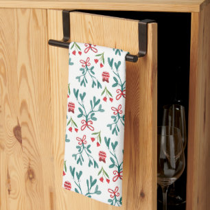 Traditional Green and Red Grand Millenial Pattern Tea Towel