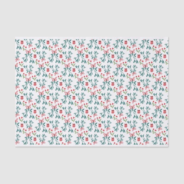 Traditional Green and Red Grand Millenial Pattern Tissue Paper (Front)