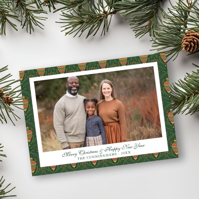 Traditional Green and Red Ornament Holiday Photo (Traditional Green and Red Ornament Holiday Photo Card)