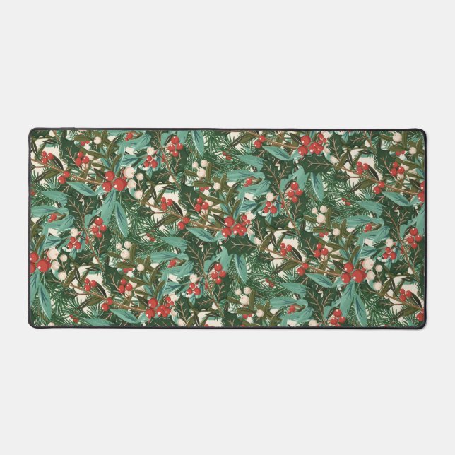 Traditional Green Botanical Holiday Christmas Desk Mat (Front)