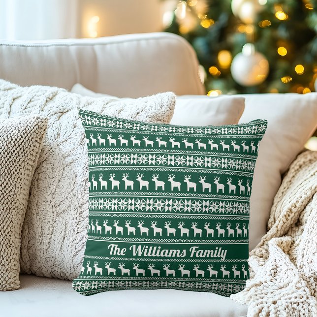 Traditional Green Christmas Reindeer Custom Cushion (Creator Uploaded)