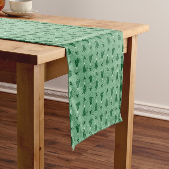 Traditional Green Christmas Trees & Reindeer    Short Table Runner (In Situ)
