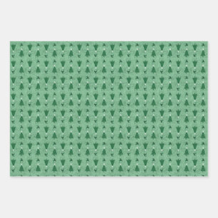 Traditional Green Christmas Trees & Reindeer   Wrapping Paper Sheet