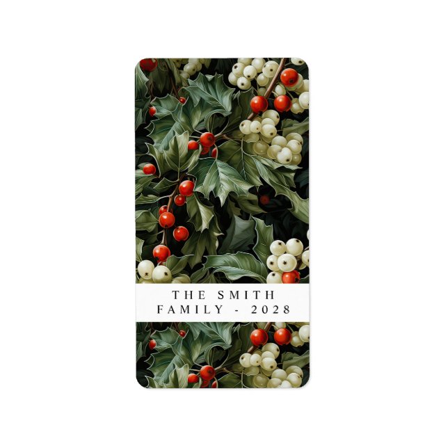 Traditional Green Holly Holiday Label (Front)