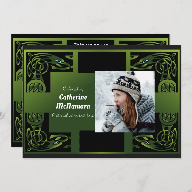 Traditional Green Irish Celtic Celebration Invitation (Front/Back)