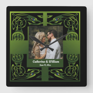 Traditional Green Irish Celtic Square Wall Clo Clock