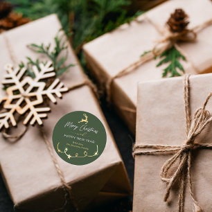 Traditional Green Merry Christmas Holiday Classic Round Sticker