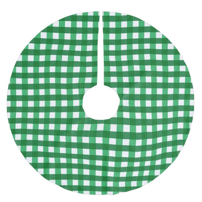 Traditional green white Gingham plaid grid pattern Brushed Polyester Tree Skirt (Front)