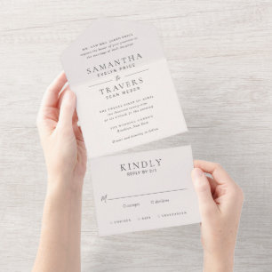 Traditional Grey Elegant Wedding All In One Invitation