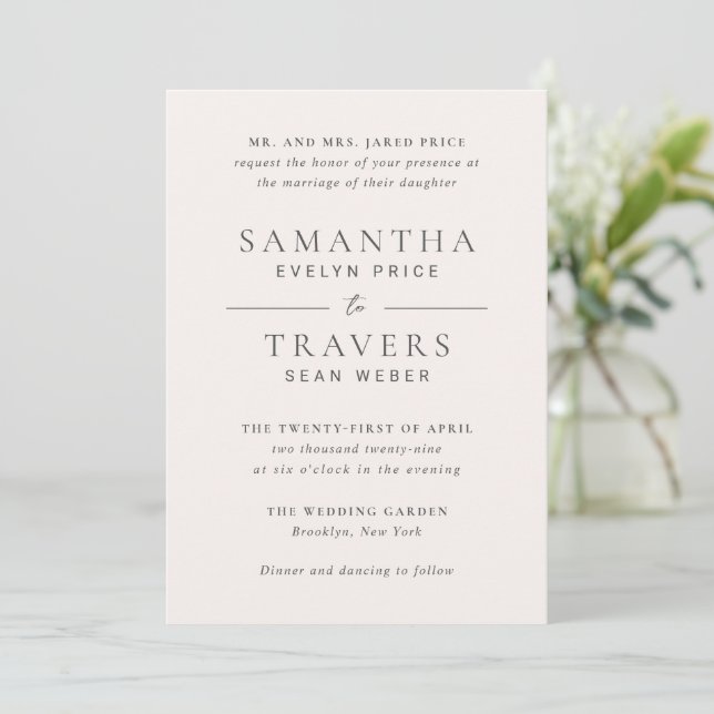 Traditional Grey Elegant Wedding Invitation (Standing Front)