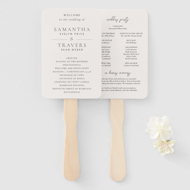 Traditional Grey Elegant Wedding Program Hand Fan (Front and Back)