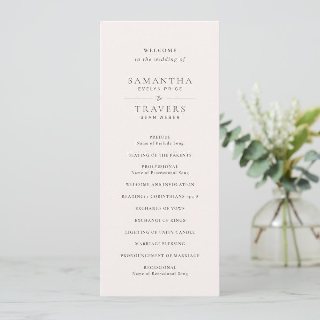 Traditional Grey Elegant Wedding Programme (Standing Front)