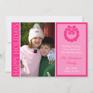 Traditional Happy Holidays Wreath Card (Hot Pink)