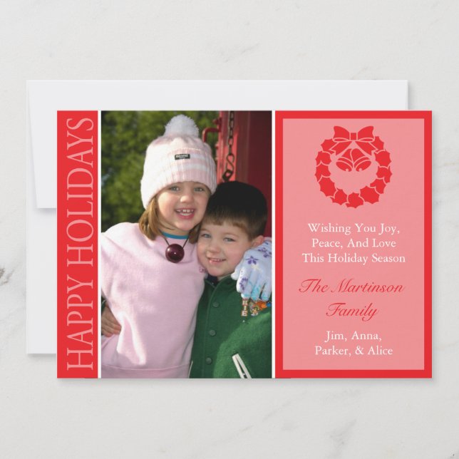 Traditional Happy Holidays Wreath Card (Red) (Front)