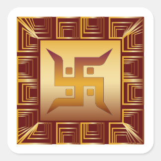 Traditional Hindu Swastik Diwali Gold Decorative Square Sticker